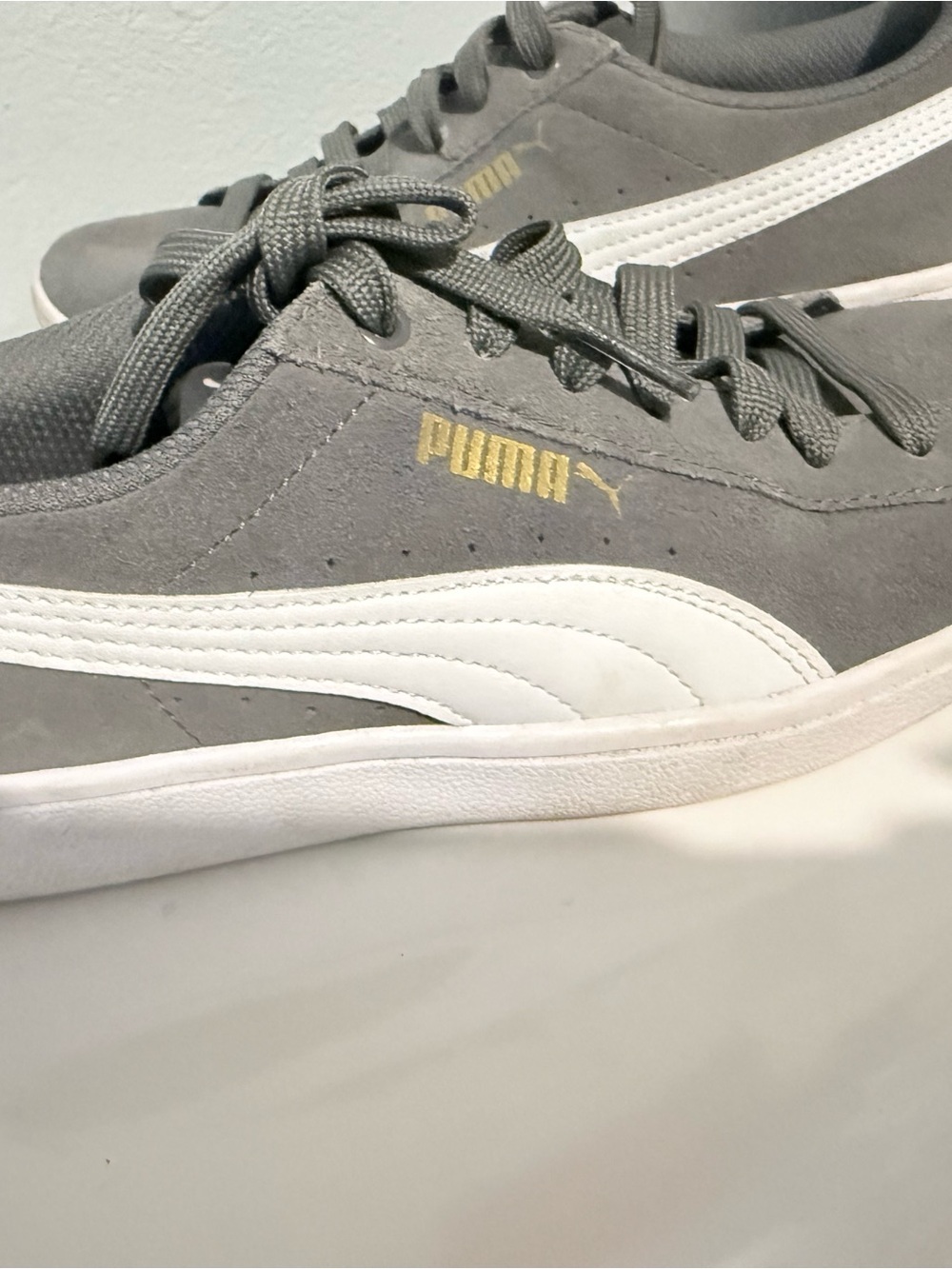 Puma Gray Suede Low-Top Sneakers with White Formstrip